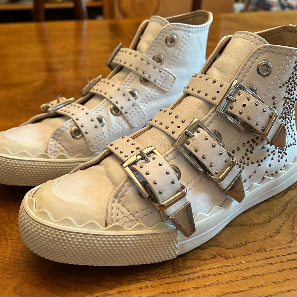 Chloe White Ankle Booties with Stylish Buckle Accents